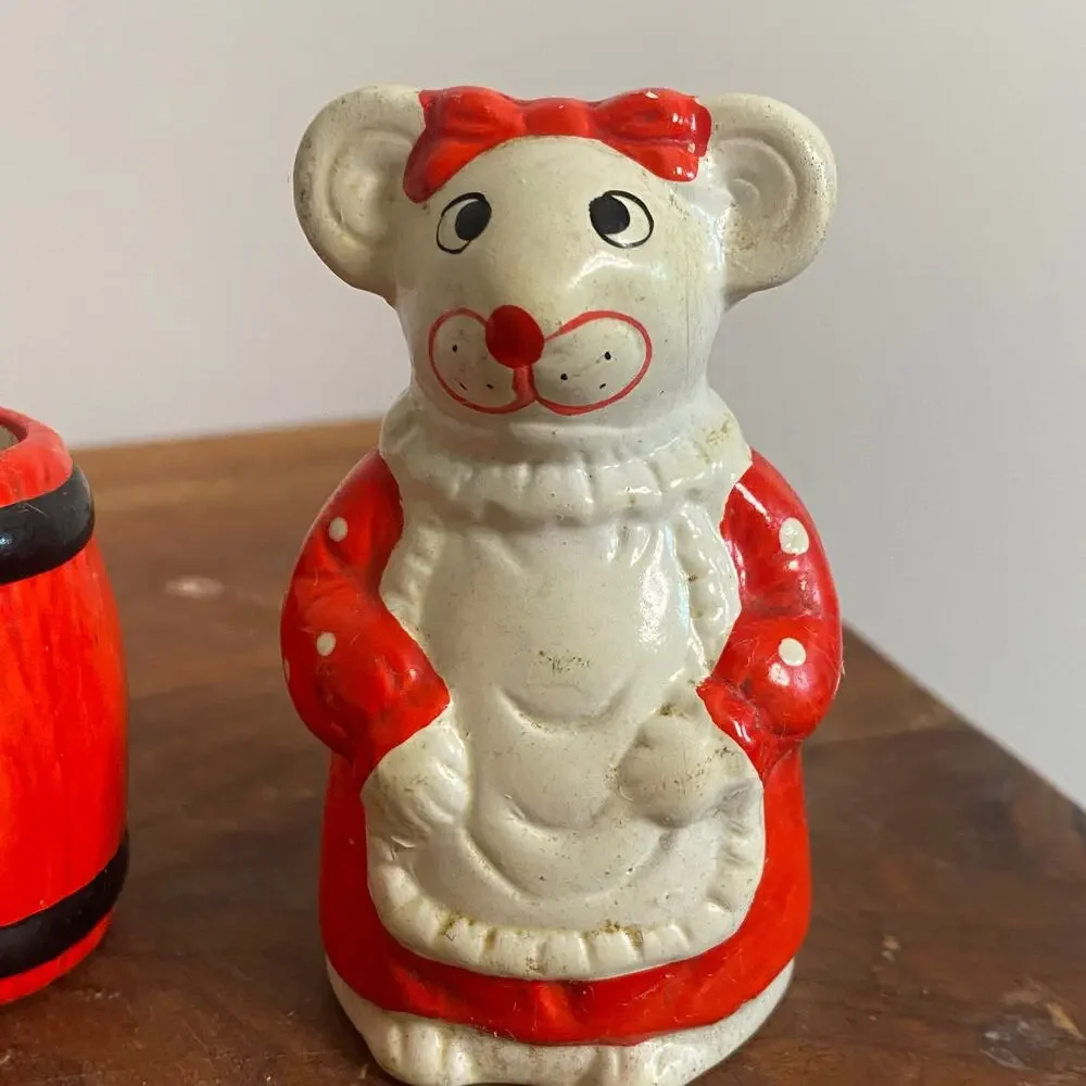 Vintage Kitsch Christmas Mice Salt Shaker and Toothpick Holder